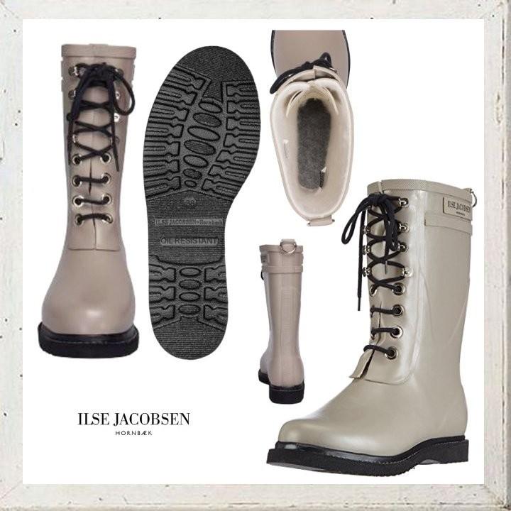 グレーのレースアップデザインのILSE JACOBSEN製レインブーツ