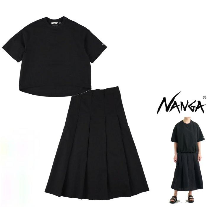 NANGA(ナンガ) ウィメンズ W’s  DotAir(R) COMFY S/S TEE W& PLEATED SKIRT W 半袖Tシャツ＆プリーツスカート セットアップ Color：BLK(ブラック)