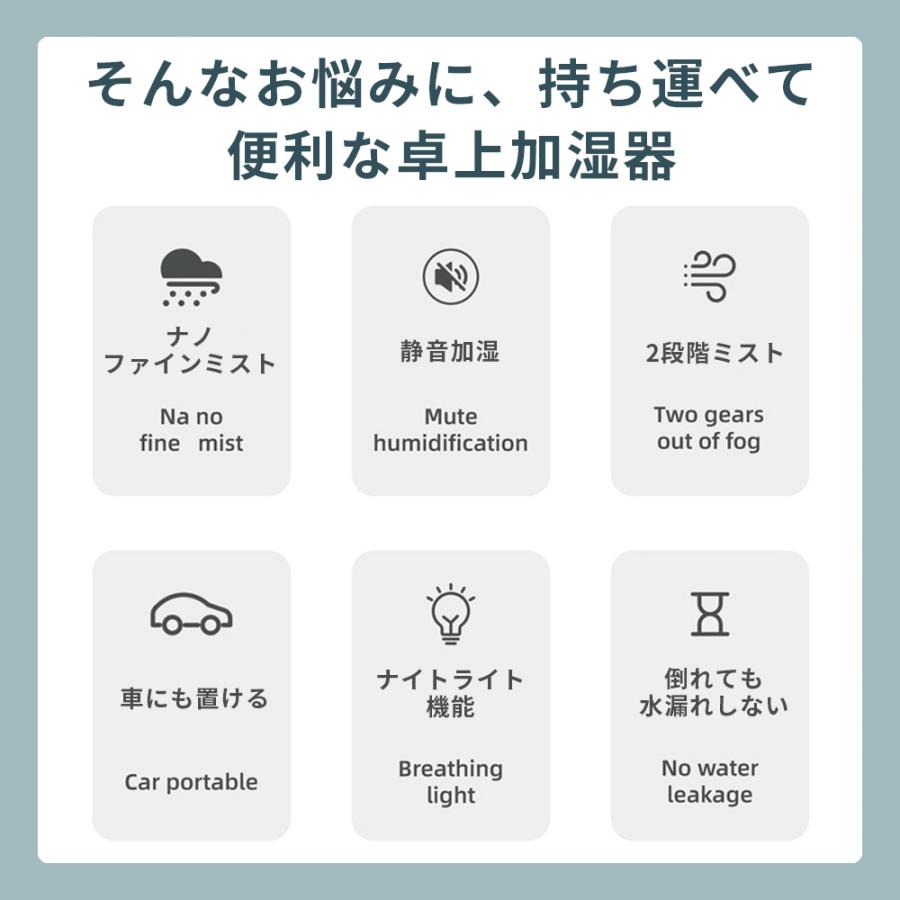 加湿器 卓上 超音波式 usb 卓上加湿器 コードレス 机 寝室 車 小さい LEDライト 静音 おしゃれ | ブランド登録なし | 06