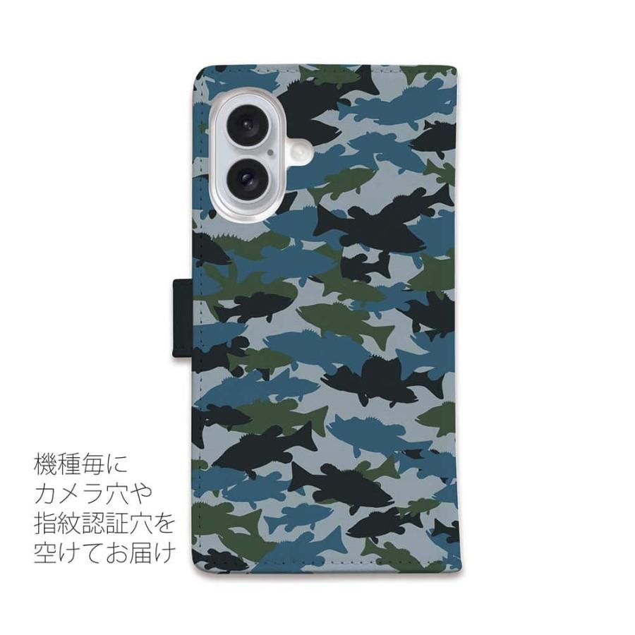 スマホケース 手帳型 ブラックバス 迷彩大柄6 釣り ルアー 魚 迷彩