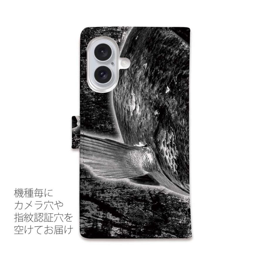 スマホケース 手帳型 クロダイ(チヌ) 墨絵風(黒) ワーム 釣り ルアー