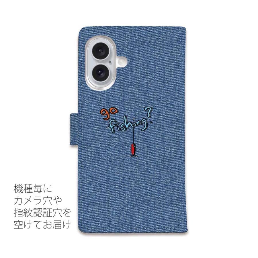 スマホケース 手帳型 魚釣りに出かけよう!_デニム風 釣りざんまい