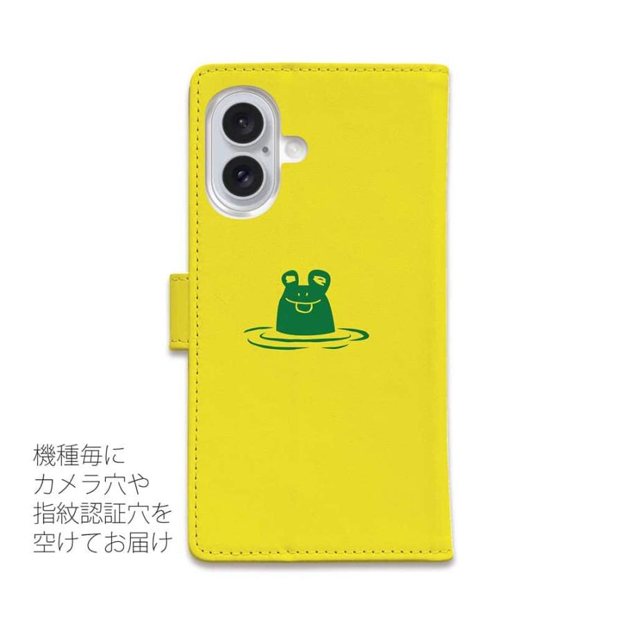 スマホケース 手帳型 カエルが釣りをするでケロ_イエロー 釣りざんまい