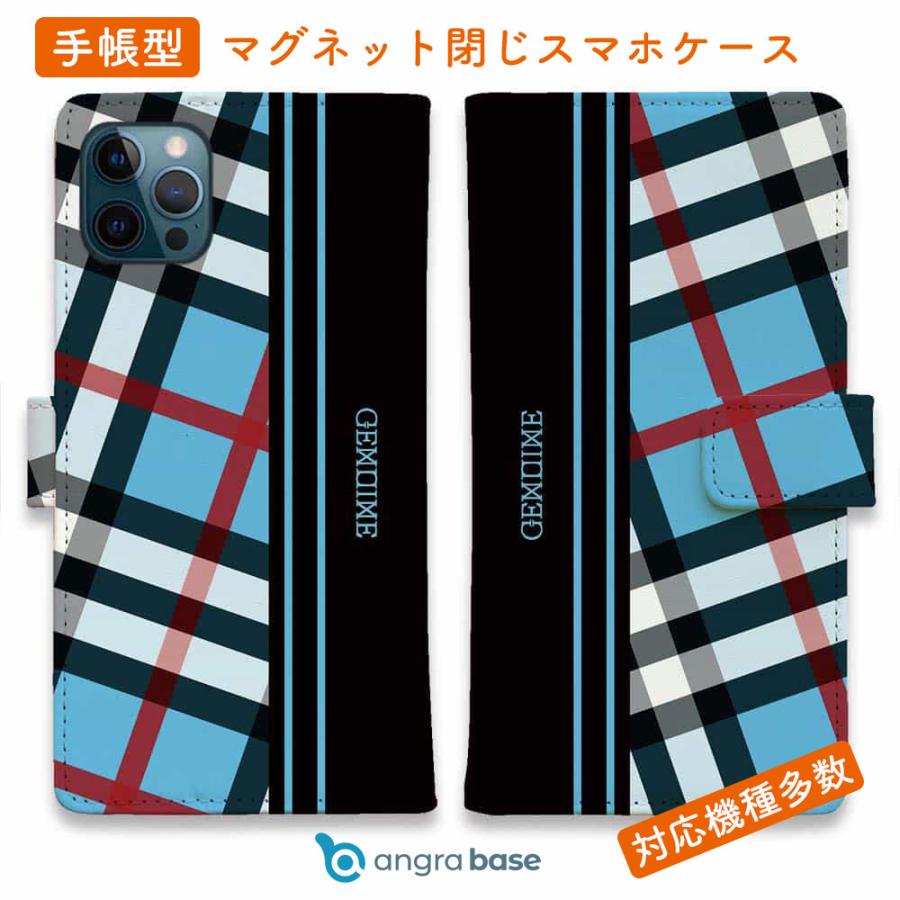 スマホケース 手帳型 Genuine チェック柄 ブルー＆ブラック iPhone17