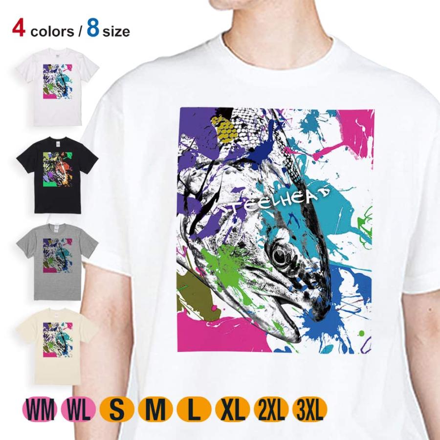 釣り Tシャツ 半袖 ニジマス(スチールヘッド) ペンキペイント メンズ