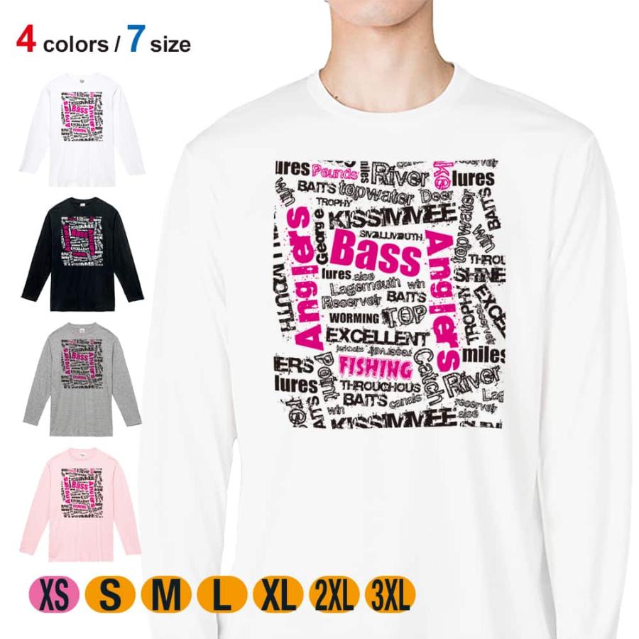 釣り Tシャツ 長袖 BASS テキストデザイン ピンク メンズ レディース