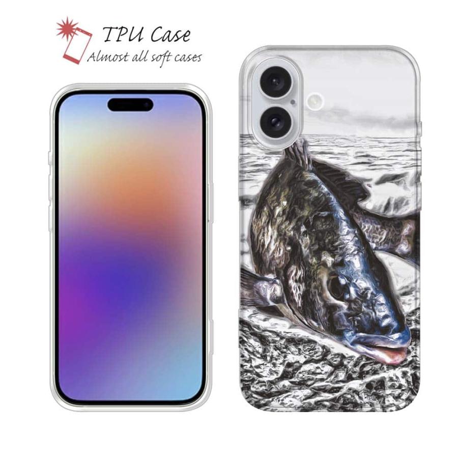スマホケース ソフトケース TPU 精悍なクロダイ(チヌ) 魚 釣り ルアー
