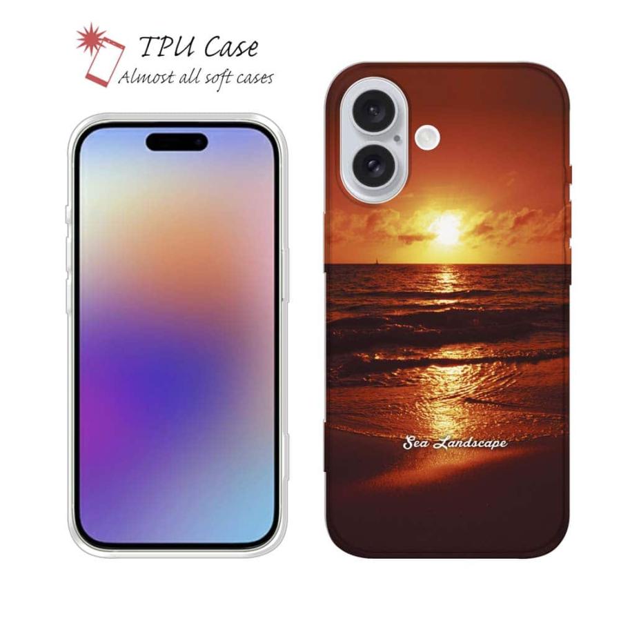 スマホケース ソフトケース TPU 海の風景 サンセット 深海魚