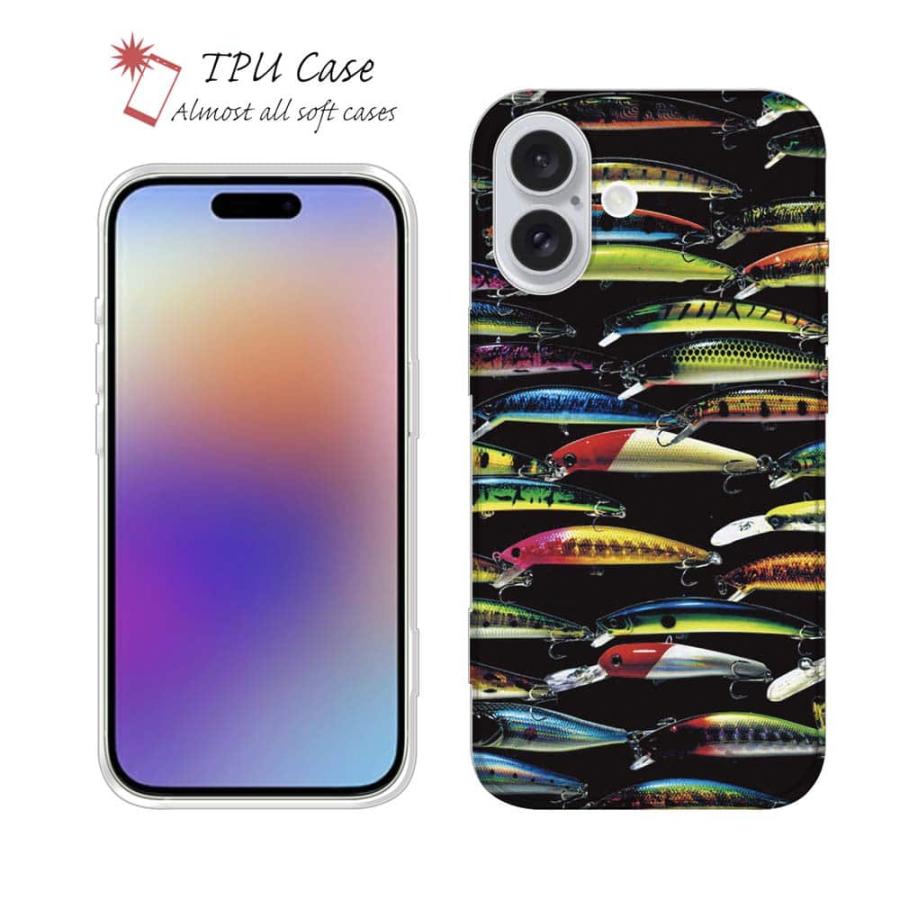 スマホケース ソフトケース TPU ルアーのコレクション ブラック 魚