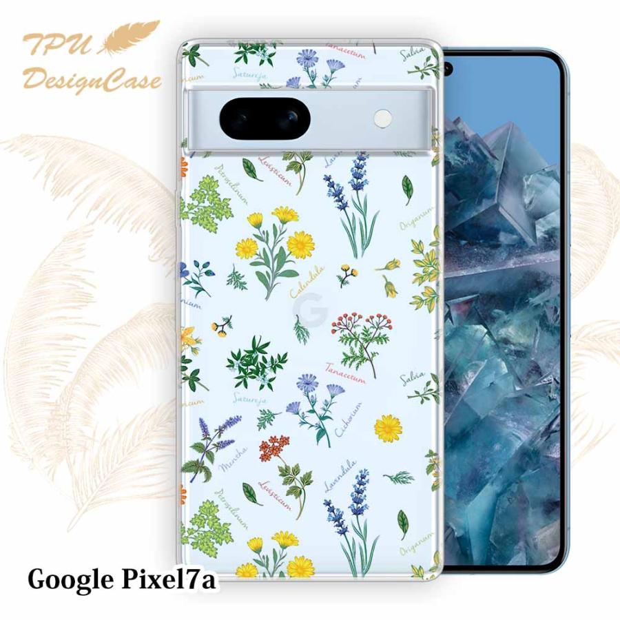 Google Pixel 7a ケース ボタニカル柄 花柄 クリア 透明 ソフト TPU