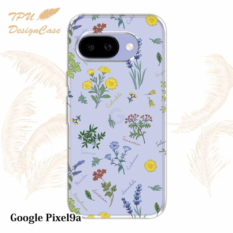 Google Pixel 9a ケース ボタニカル柄 花柄 クリア 透明 ソフト TPU