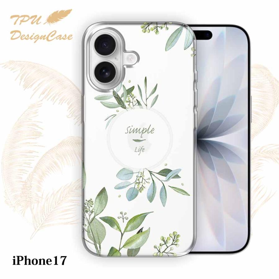 iPhone17 ケース シンプルライフ 花柄 クリア 透明 ソフト TPU