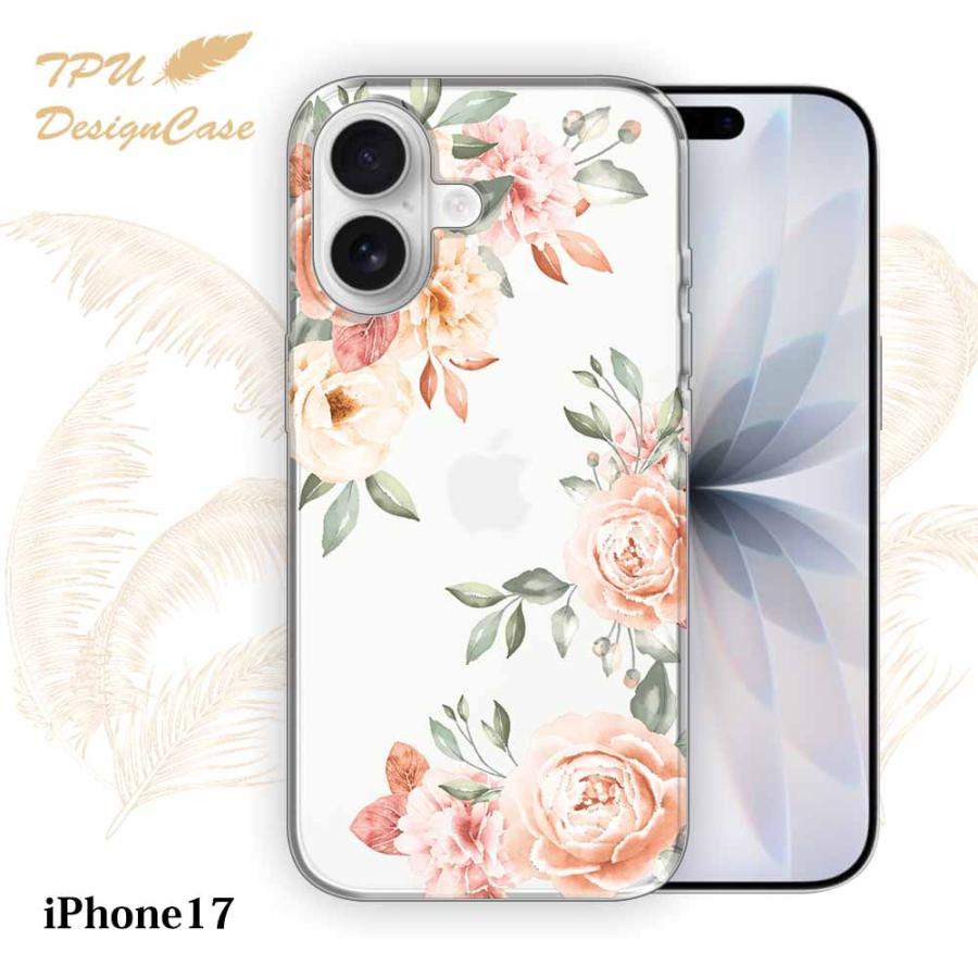 iPhone17 ケース ビンテージフローラル 花柄 クリア 透明 ソフト TPU