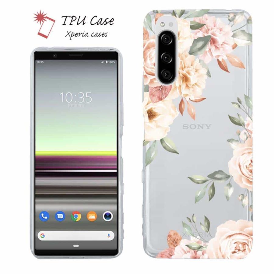 スマホケース Xperia 10 VII 1 VI V ケース TPU ソフト クリア 花柄
