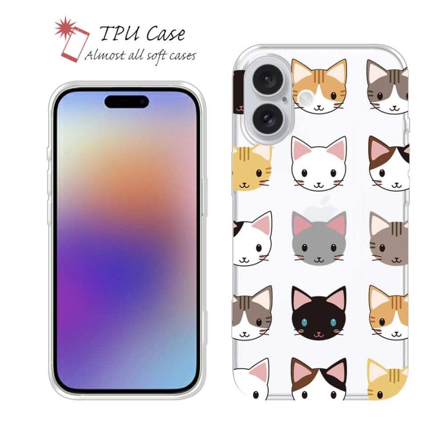 猫デザイン iPhone用ソフトケース スマホケース ソフトケース TPU 猫の顔のシームレス アニマル 動物 猫