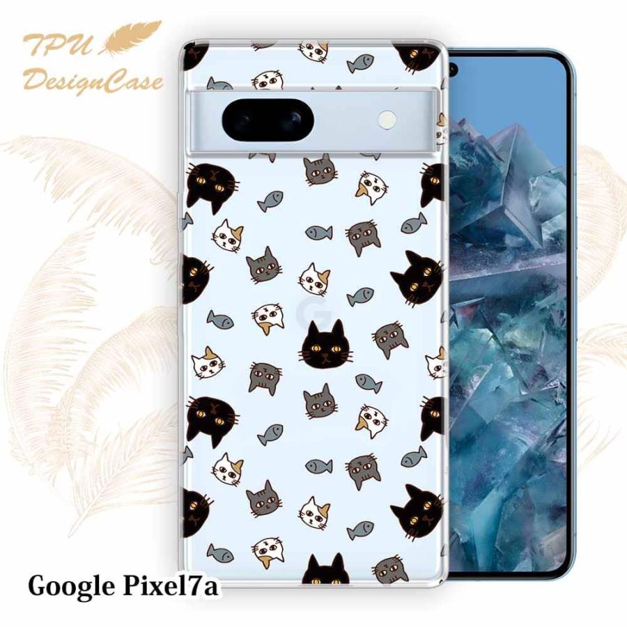 Google Pixel 7a ケース ニャンズ 猫 動物 クリア 透明 ソフト TPU