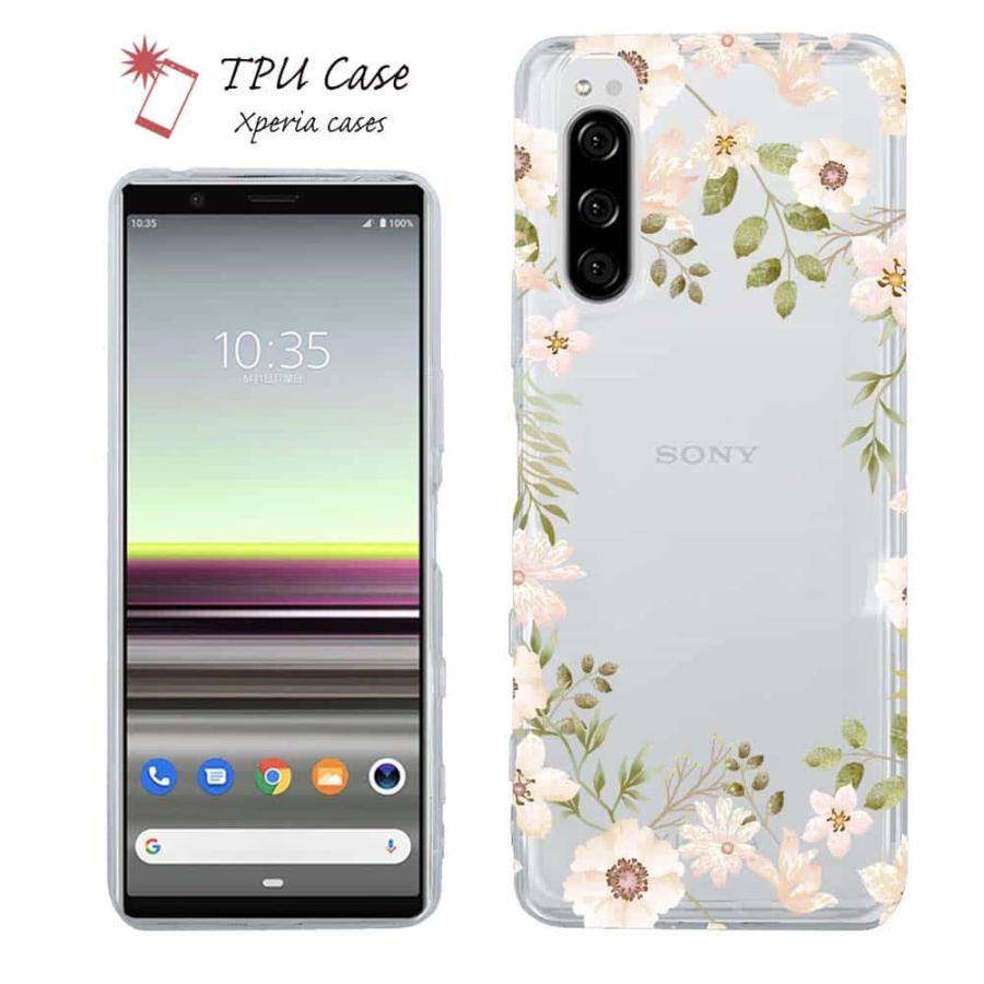 スマホケース Xperia 10 VII 1 VI V ケース TPU ソフト クリア 花柄
