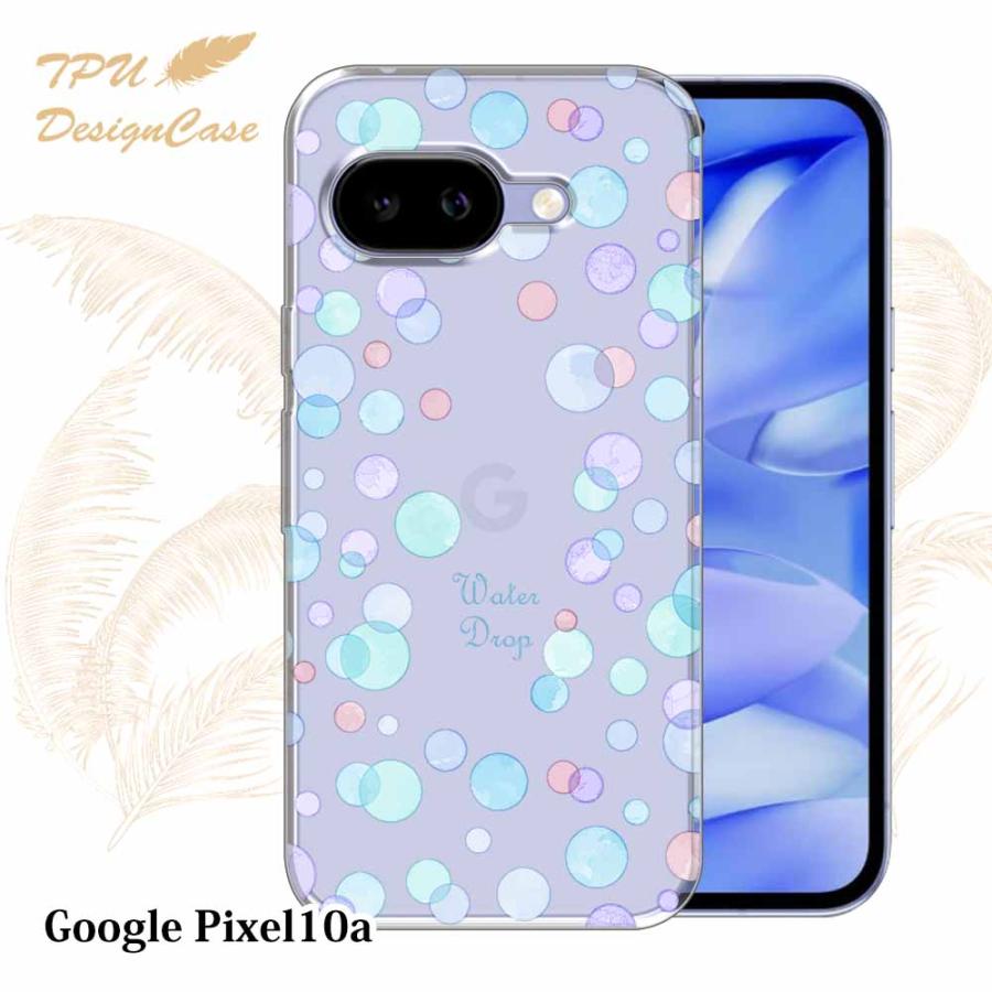 Google Pixel 10a ケース 水玉 ブルー 花柄 クリア 透明 ソフト TPU