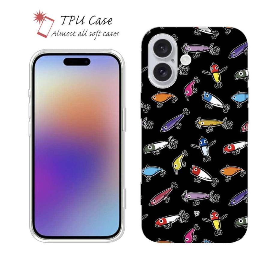 スマホケース ソフトケース 釣りざんまい ルアーコレクション_カラフル