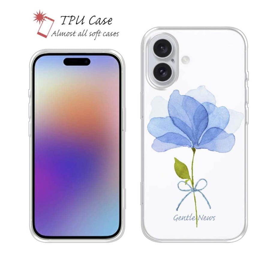 ソフトケース 花柄 スマホケース TPU 青い花 嬉しいニュース カラフル