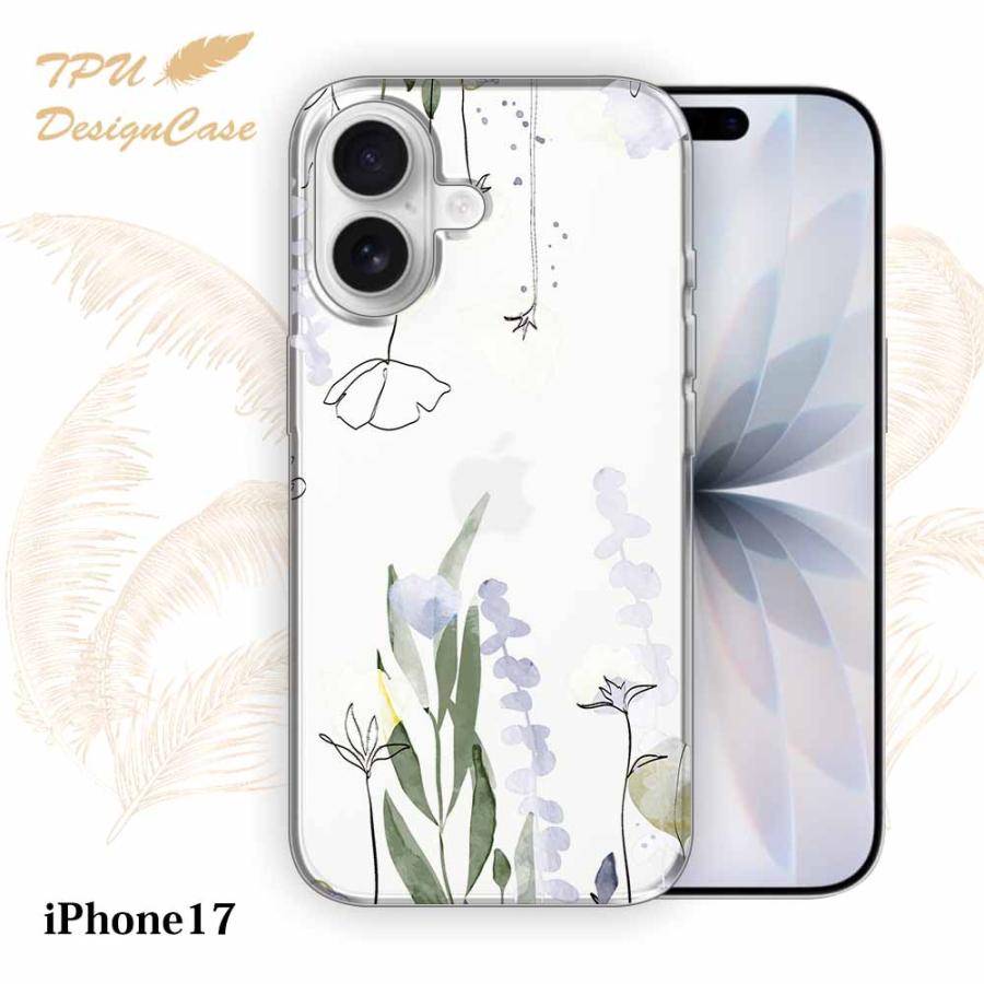 ケースティファイ iPhone17ケース 花柄 iPhone17 ケース デリケートペイント グリーン 花柄 クリア 透明