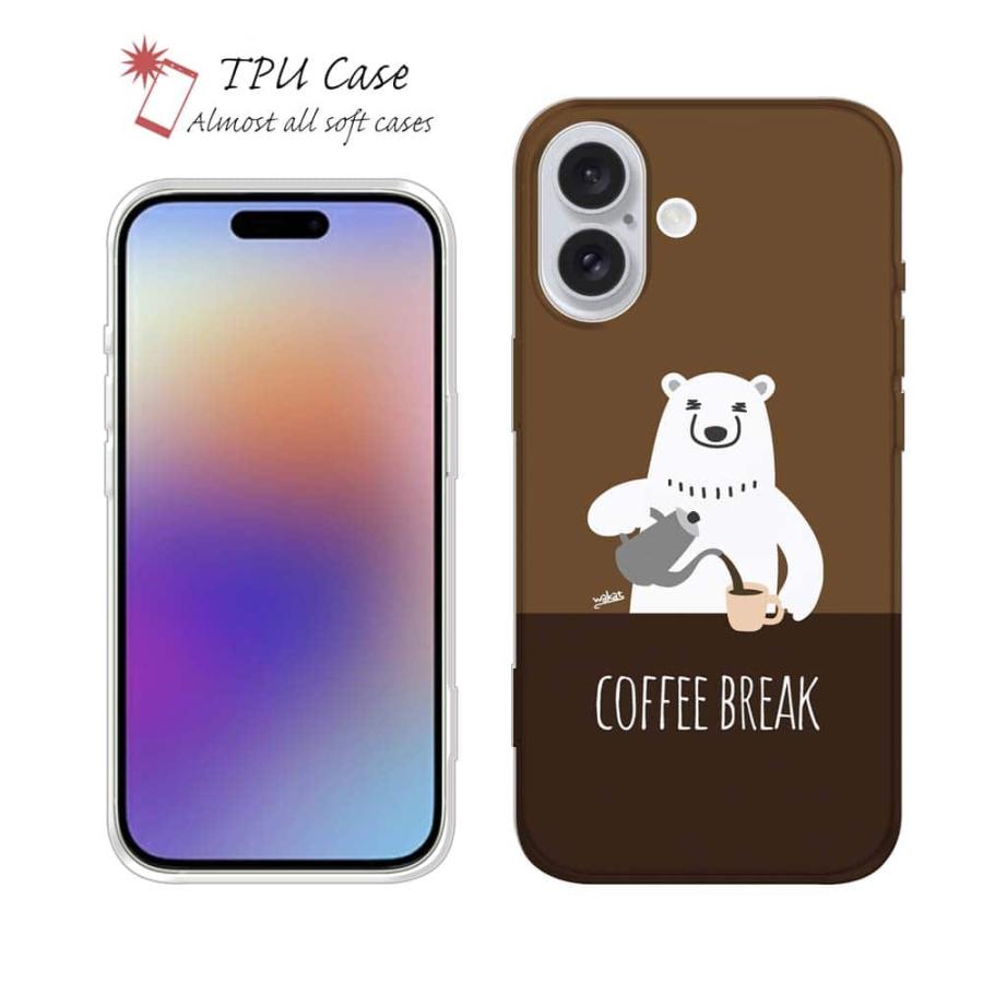 スマホケース ソフトケース TPU コーヒー注ぐシロクマさん(wakat) 動物 