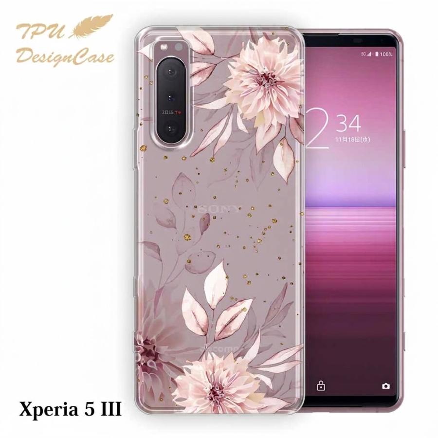 Xperia 5 III SO-53B / SOG05 ケース スプリングピンク 花柄 クリア