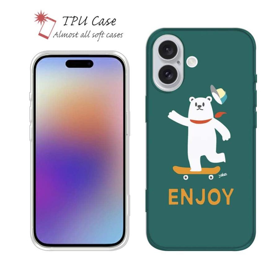 スマホケース ソフトケース TPU wakat エンジョイスケボーシロクマさん