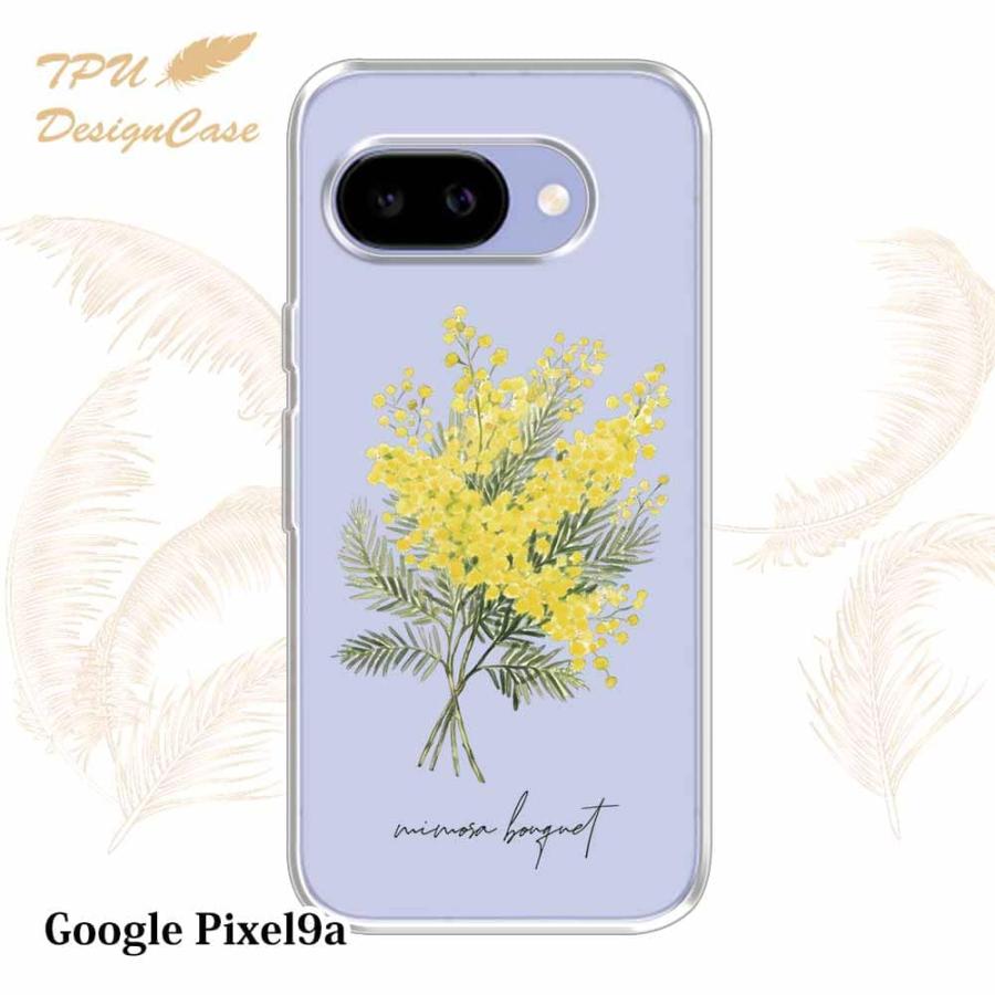 Google Pixel 9a ケース ミモザ 花柄 クリア ミモザのブーケ 透明