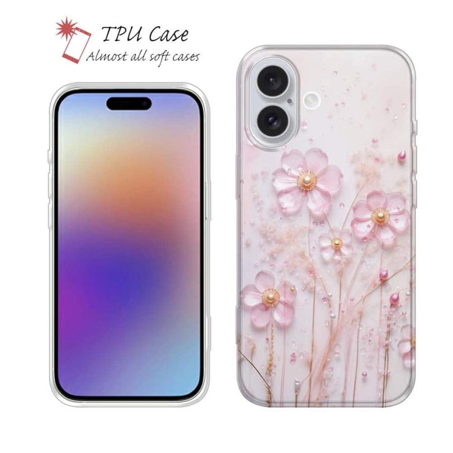 ソフトケース 花柄 スマホケース TPU プラスチックフラワー ピンク No2