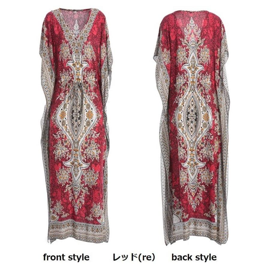 【送料無料】20%off レトロ風 ボヘミアン Ｖネック エスニック ロング ワンピース リゾート 薄手 休日 ワンピース レディース kr230 |  | 08