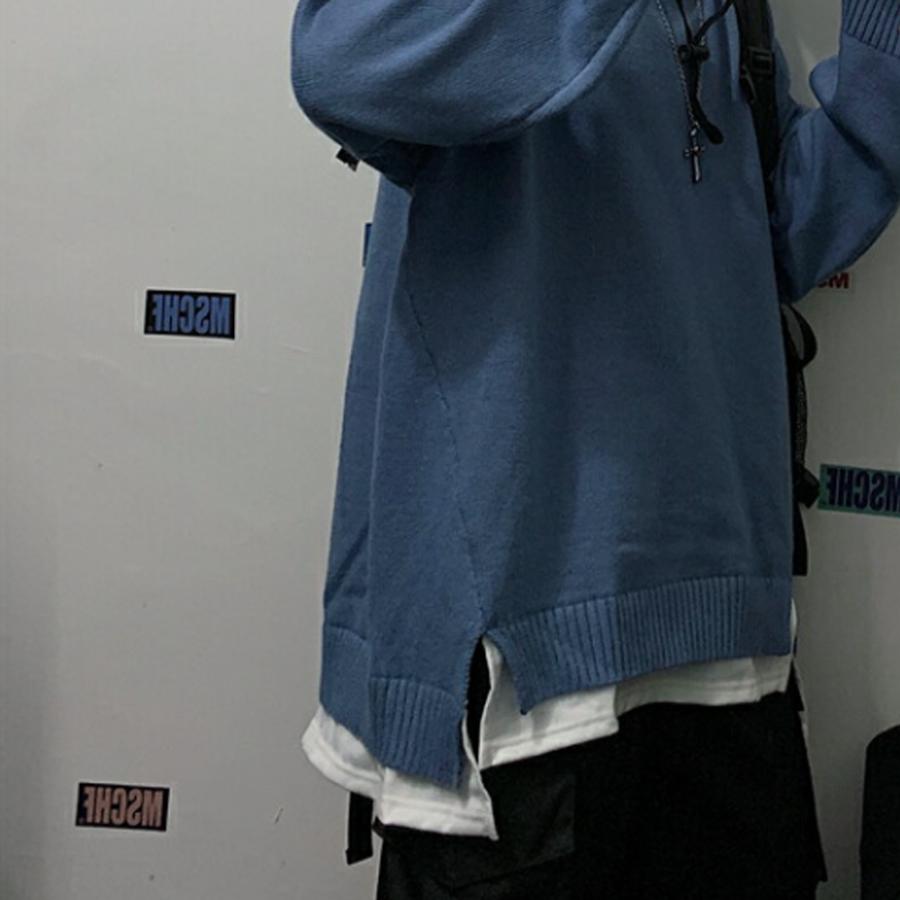 【送料無料】 秋冬　重ね着風　ユニセックス　ニットセーター　シミラールック　サイドスリット　保温　kr320 |  | 02