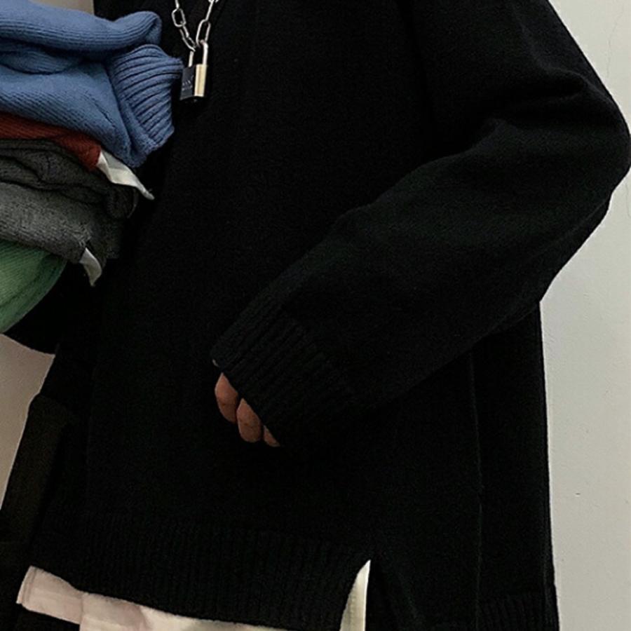 【送料無料】 秋冬　重ね着風　ユニセックス　ニットセーター　シミラールック　サイドスリット　保温　kr320 |  | 04