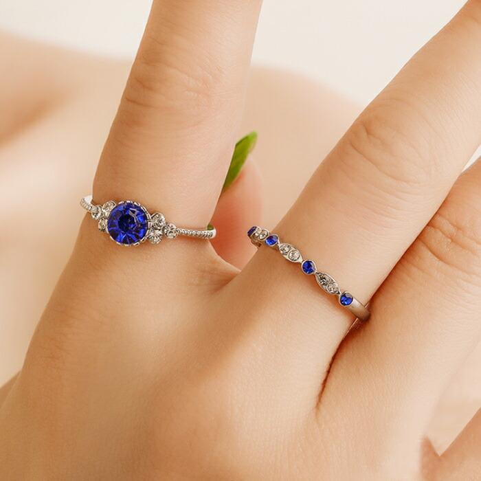 【送料無料】指輪　ストーン　2点　セット　重ね付け　おしゃれ　エレガント　グリーン　ブルー　サファイヤ風　シルバー　大　kr342 |  | 01