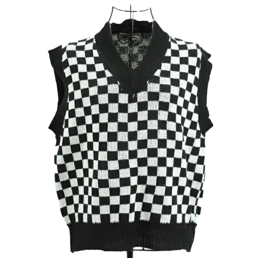 【送料無料】40%off 格子 チェッカーフラッグ ニット ニットベスト セーター ブロックチェック kr398 |  | 02