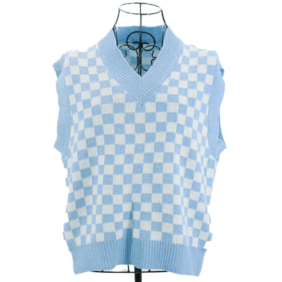 【送料無料】40%off 格子 チェッカーフラッグ ニット ニットベスト セーター ブロックチェック kr398 |  | 03