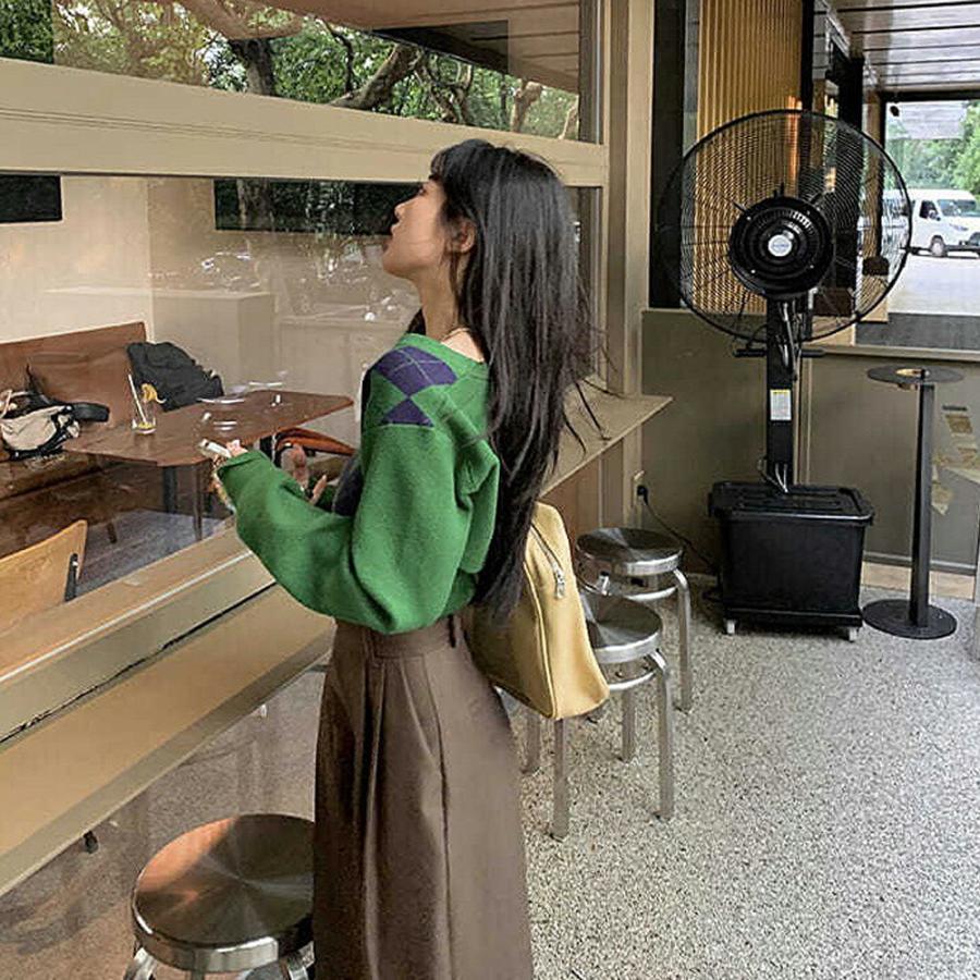 【送料無料】30%off アンサンブル セットアップ ニット キャミ カーディガン 小さいサイズ XS レトロ グリーン ブラック クロップド 脚長 kr401 |  | 02