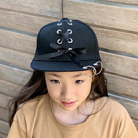 【送料無料】キャップ キッズ 子供用 リンクコーデ 親子コーデ 2連リング リボン タッセル ブラック ピアス 帽子 ペア 双子コーデ krk08 |  | 12