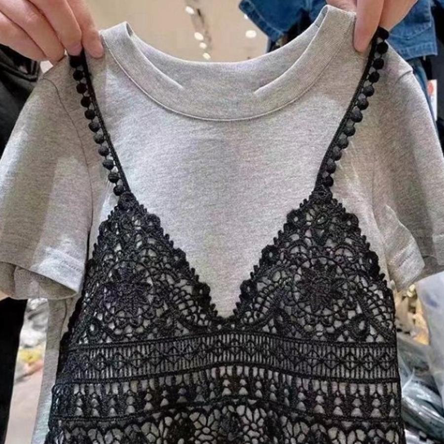 【送料無料】50％off 可愛い 刺繍 ビスチェ Tシャツ レース ビスチェ風 Ｔシャツ  キッズ 100 110 120 krk32 | 