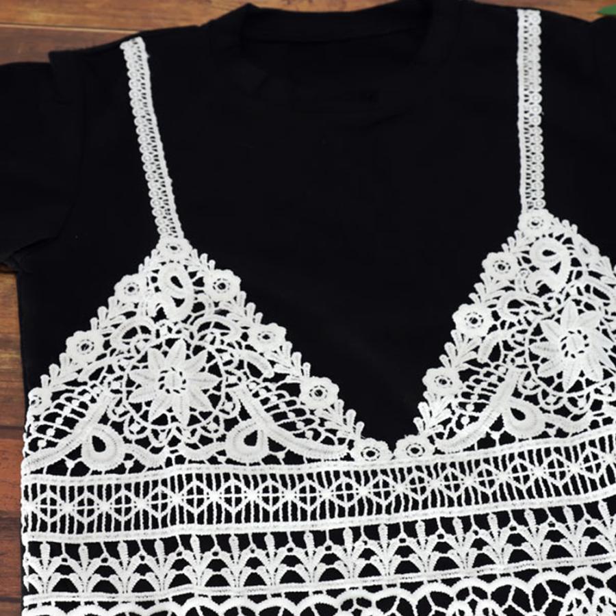 【送料無料】50％off 可愛い 刺繍 ビスチェ Tシャツ レース ビスチェ風 Ｔシャツ  キッズ 100 110 120 krk32 |  | 05