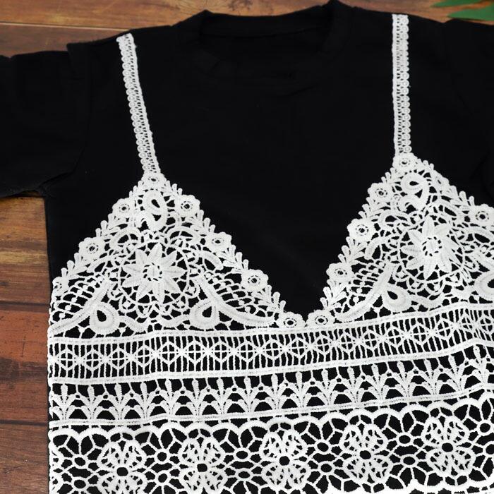 【送料無料】50％off 可愛い 刺繍 ビスチェ Tシャツ レース ビスチェ風 Ｔシャツ  キッズ 100 110 120 krk32 |  | 07