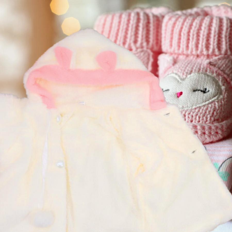 【送料無料】50%off  耳付き アニマル ベビー 可愛い リボン 前開き ホワイト ピンク フード コート 秋冬 お出掛け お散歩 ミニコート プレゼント krk38 |  | 02