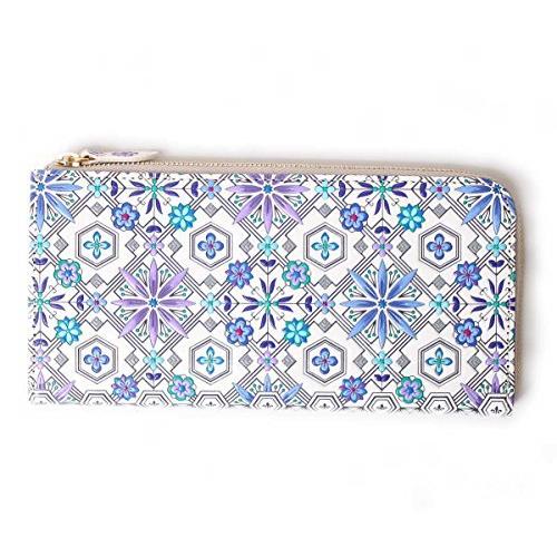 L字ファスナー 長財布 花菱 はなびし 柄 スリム 財布 サイフ 友禅染 浅草 文庫革 江戸小紋 ブル?