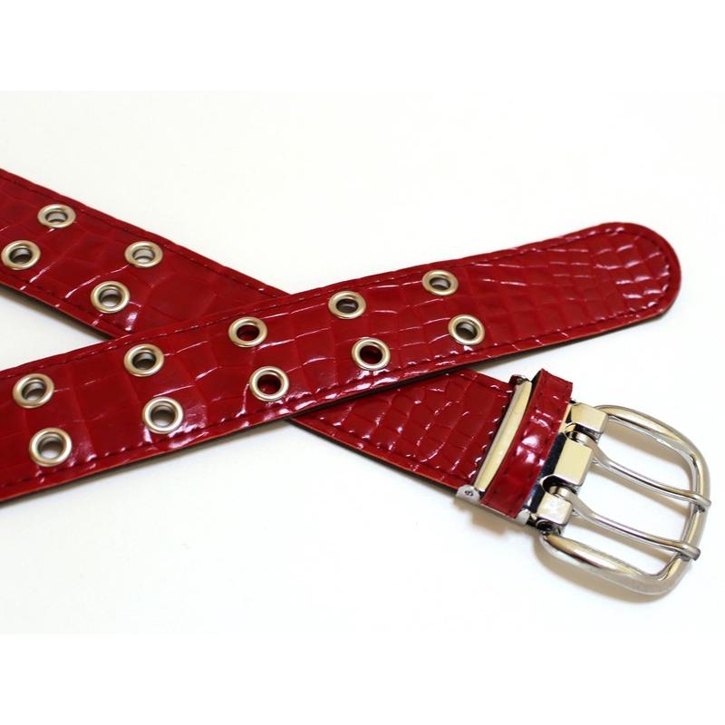 ダブルアイレット ベルト レッド クロコダイル 40ミリ 合皮 2P 二つ穴