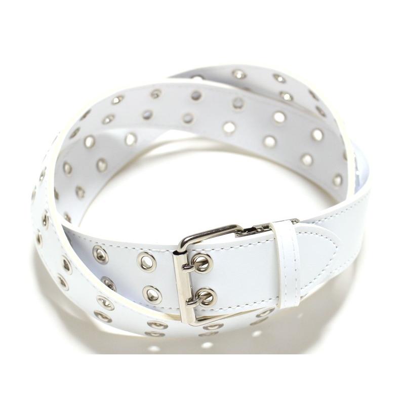 ダブルアイレット ベルト ホワイト 40ミリ 合皮 2P 二つ穴 日本製 フル