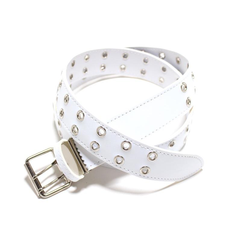 ダブルアイレット ベルト ホワイト 40ミリ 合皮 2P 二つ穴 日本製 フル