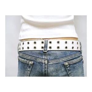 ダブルアイレット ベルト ホワイト 40ミリ 合皮 2P 二つ穴 日本製 フル