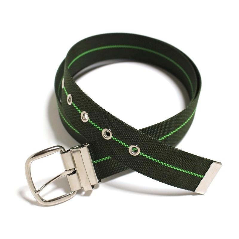 シングルピンベルト オリーブ×蛍光グリーンライン 40ミリ幅 ナイロン