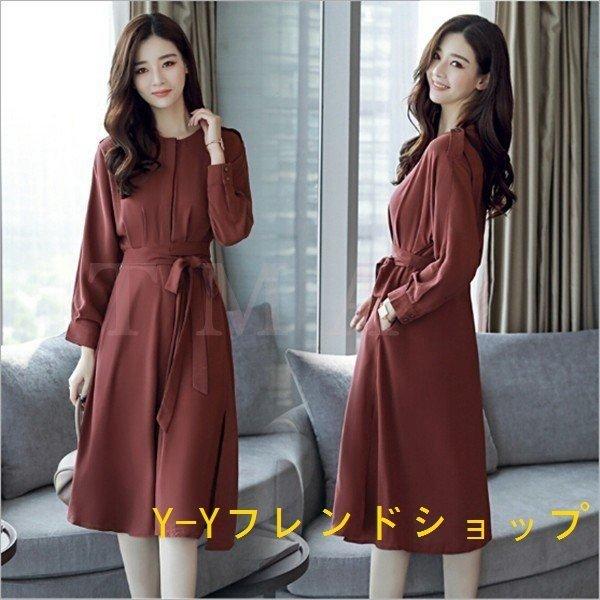 ミモレワンピースレディースワンピース秋長袖aラインミモレ丈丸首通勤きれいめs Xl 84p0kcmykm レディースファッション Valleymill Com