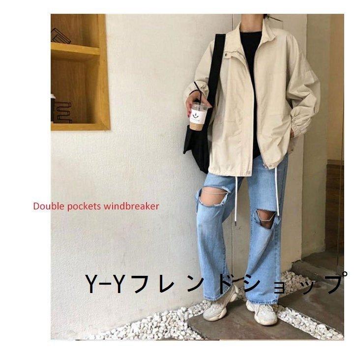 ウィンドブレーカーレディースアウターかわいいカジュアルオフホワイトブラックフリーサイズ オンライン限定商品